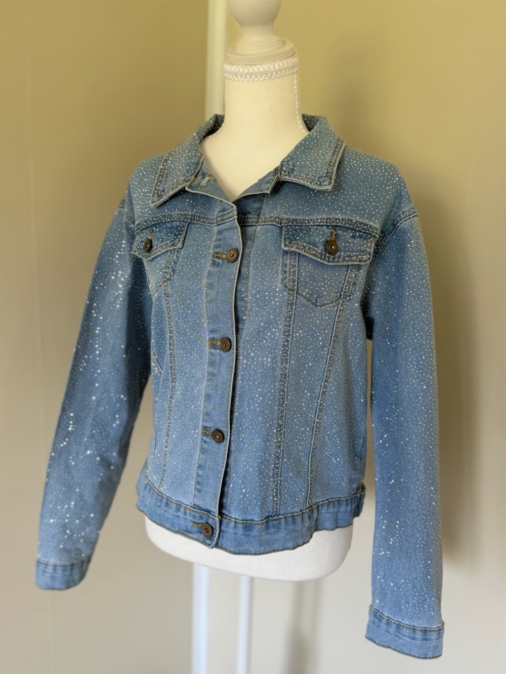 Phoebe J. Collection Rhinestone Bedazzled Blue Denim Jacket Sparkle Bridal Bride
